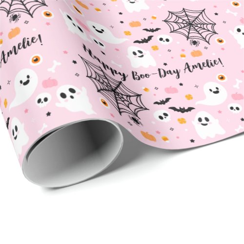 Spooky One Pink Halloween Ghost Wrapping Paper