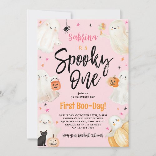 Spooky One Pink Halloween Girl 1st Birthday Party Invitation