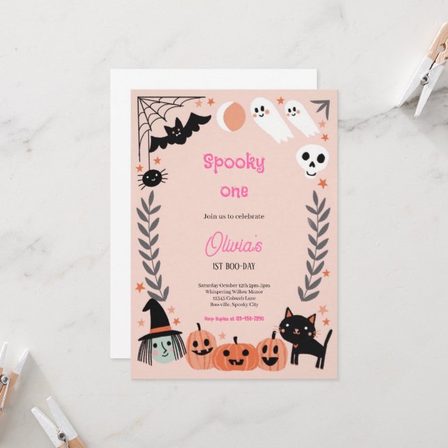 SPOOKY ONE PINK HALLOWEEN INVITATION (Front/Back In Situ)
