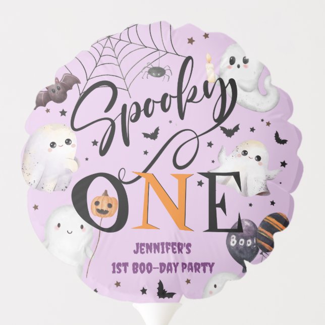 Spooky One Purple Halloween 1st Birthday Party Balloon (Back)