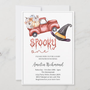 spooky one Red Pumpkin Pickup Truck Baby Shower Invitation