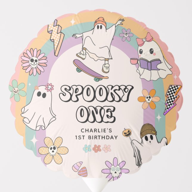 Spooky One Retro Fun Halloween 1st Birthday Party  Balloon (Front)