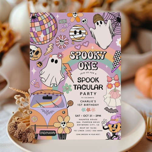 Spooky One Retro Fun Halloween 1st Birthday Party  Invitation