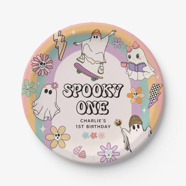 Spooky One Retro Fun Halloween 1st Birthday Party  Paper Plates (Front)