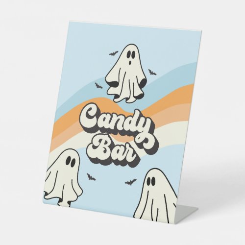 Spooky One Retro Ghost Birthday Candy Bar Pedestal Sign