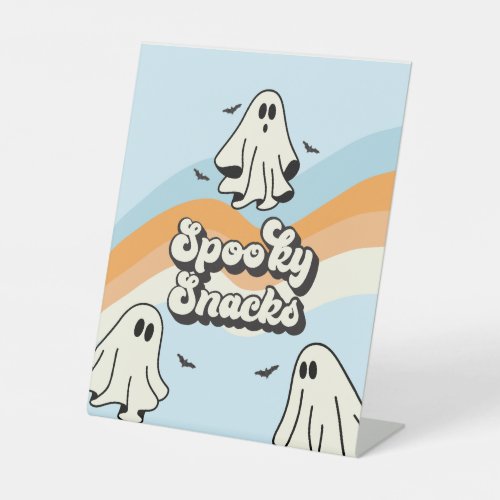 Spooky One Retro Ghost Birthday Snacks Pedestal Sign