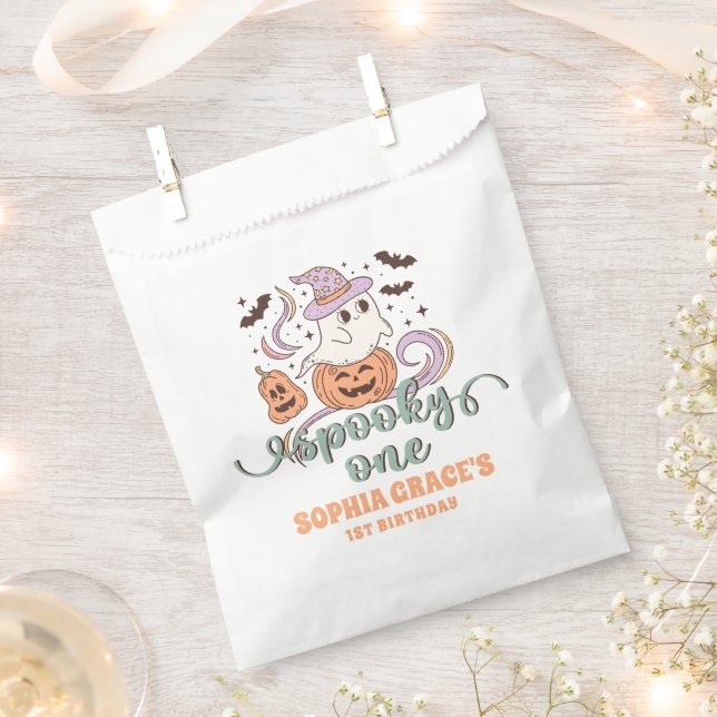 Spooky One Retro Ghost Halloween Birthday Party Favor Bag (Clipped)