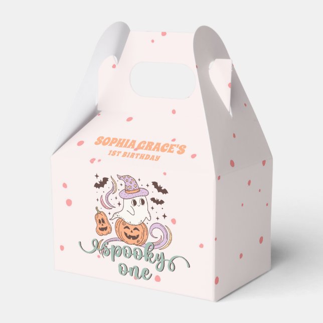 Spooky One Retro Ghost Halloween Birthday Party Favor Boxes (Front Side)