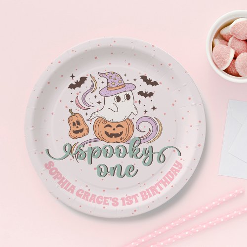 Spooky One Retro Ghost Halloween Birthday Party Paper Plates