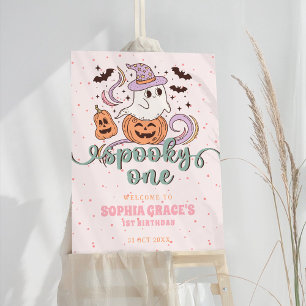 Spooky One Retro Ghost Halloween Birthday Sign
