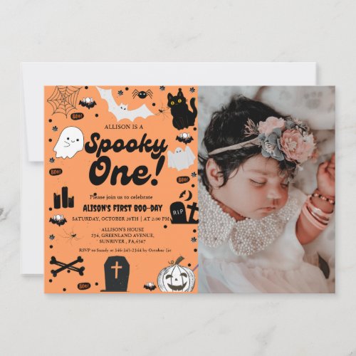 Spooky One Retro Grovy Halloween First Birthday Invitation