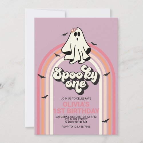 Spooky One Retro Halloween Ghost 1st Birthday Invitation