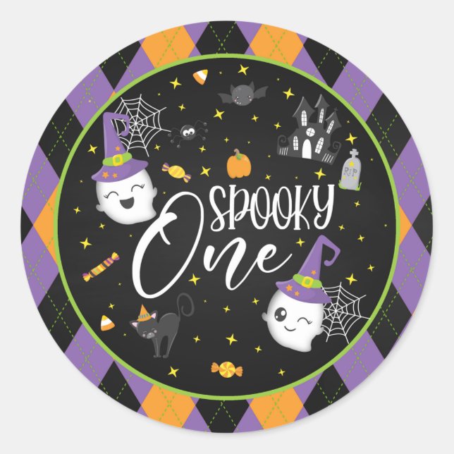 Spooky One Round Sticker - Blk (Front)
