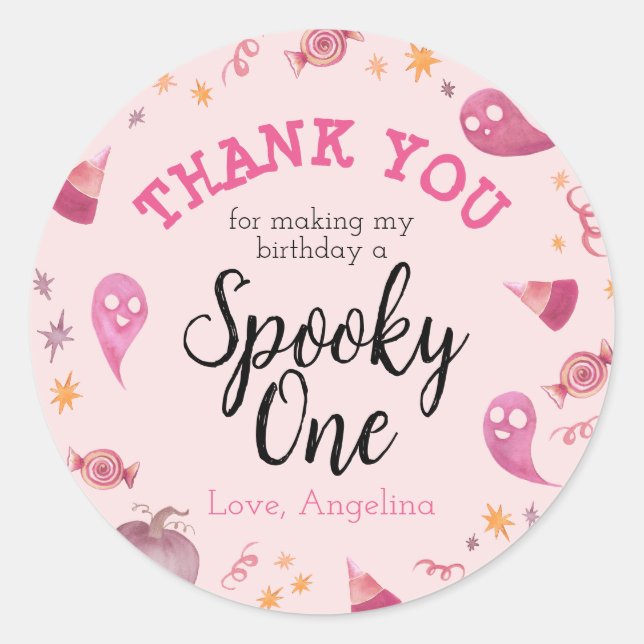 Spooky One Thank You Party Favor  Classic Round Sticker (Front)