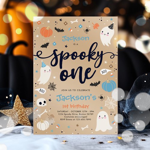 Spooky One Vintage Halloween Ghost 1st Birthday Invitation