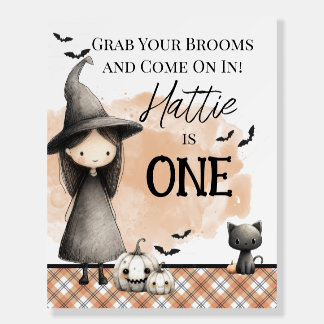Spooky One Witch First Birthday Welcome Sign 