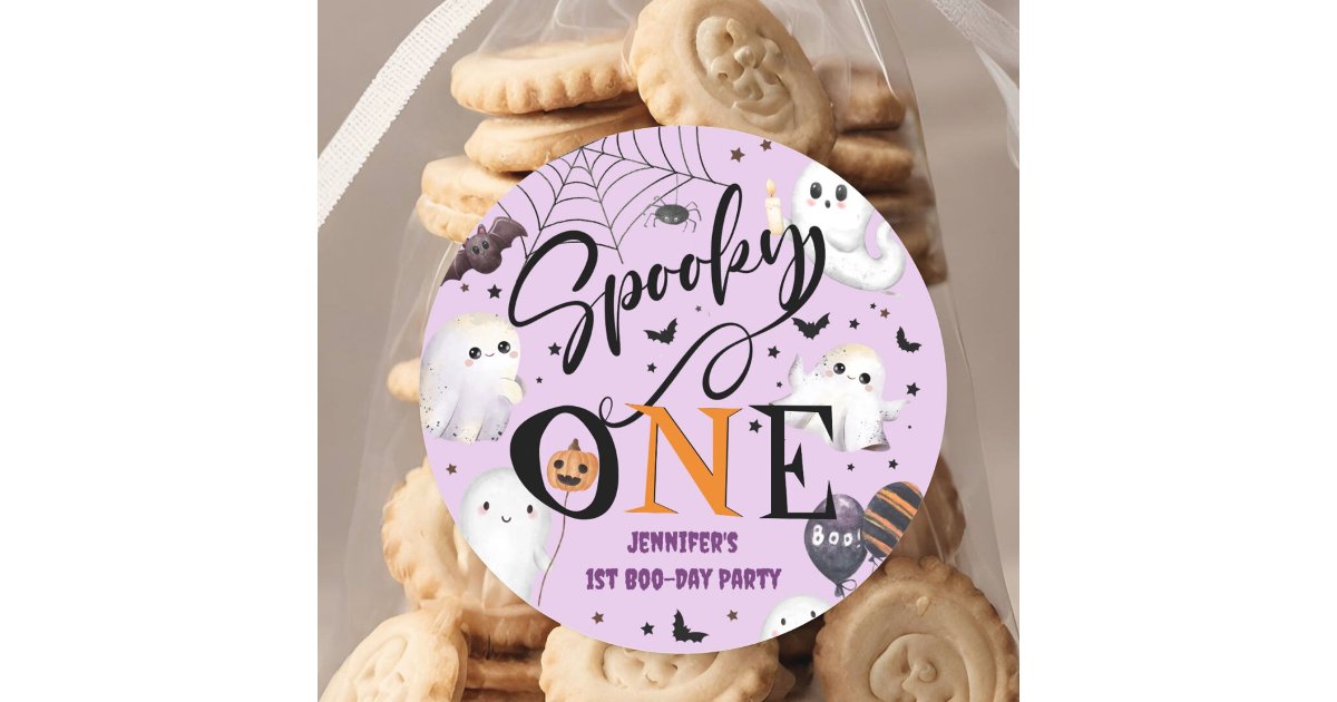 Spooky OnePurple Halloween 1st Birthday Party Classic Round Sticker ...
