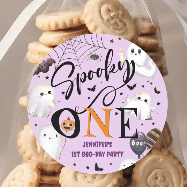 Spooky OnePurple Halloween 1st Birthday Party Classic Round Sticker ...