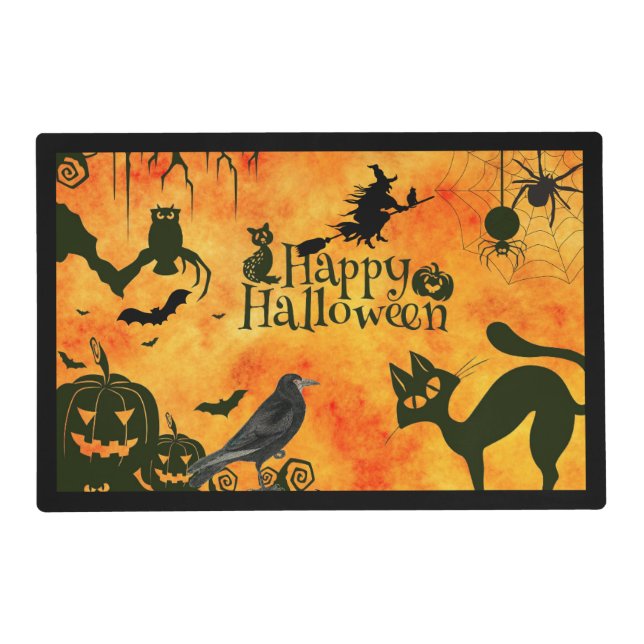 Spooky Orange and Black Halloween Scene Placemat (Front)