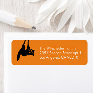 Spooky orange black cat fun Halloween address Label