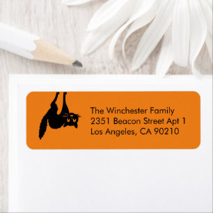 Spooky orange black cat Halloween return address Label