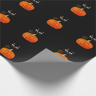 Spooky Orange Black Cat Trick or Treat Halloween Wrapping Paper
