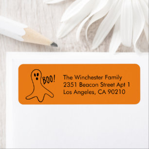 Spooky orange black ghost fun Halloween address Label