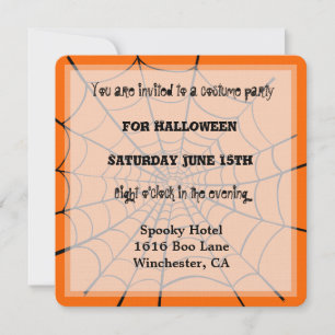 Spooky Orange Black Halloween Spider Web Invitation