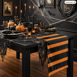 Spooky Orange‑Black Stripe Halloween Short Table Runner
