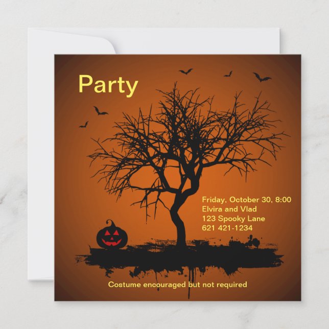 Spooky Orange Grunge Halloween Party Invitation (Front)