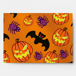 spooky orange Halloween bats and pumpkins envelope
