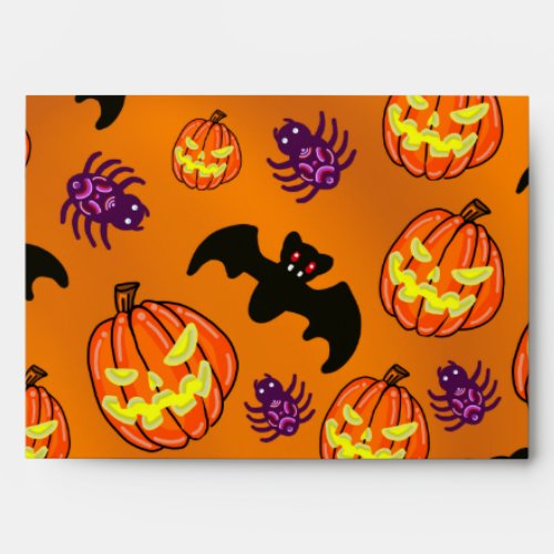 spooky orange Halloween bats and pumpkins envelope