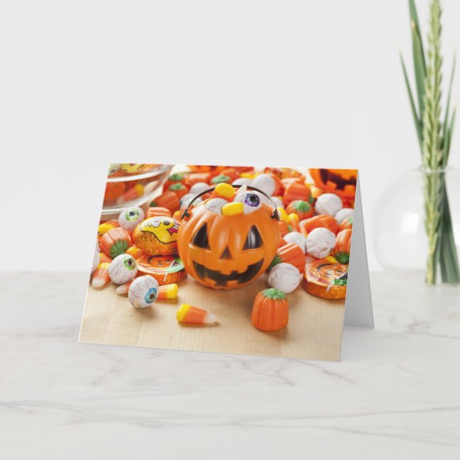 Spooky Orange Halloween Candy Card (Front)