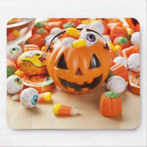 Spooky Orange Halloween Candy Mouse Pad