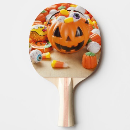 Spooky Orange Halloween Candy Ping_Pong Paddle