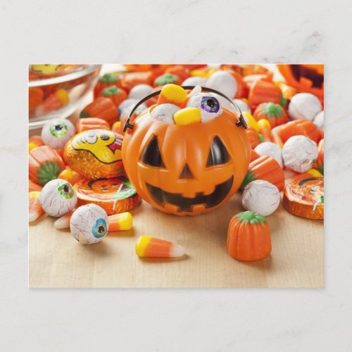Spooky Orange Halloween Candy Postcard