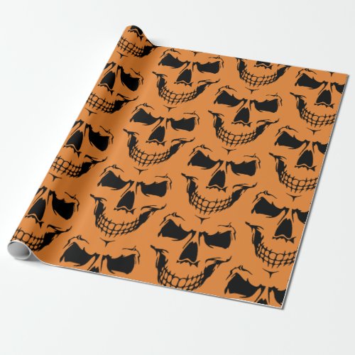 Spooky Orange Halloween Smiling Skeleton Wrapping Paper