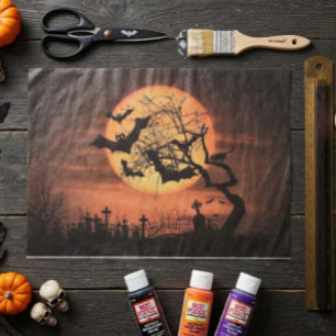 Spooky Orange Harvest Moon Bats and Cemetary Tissue Paper