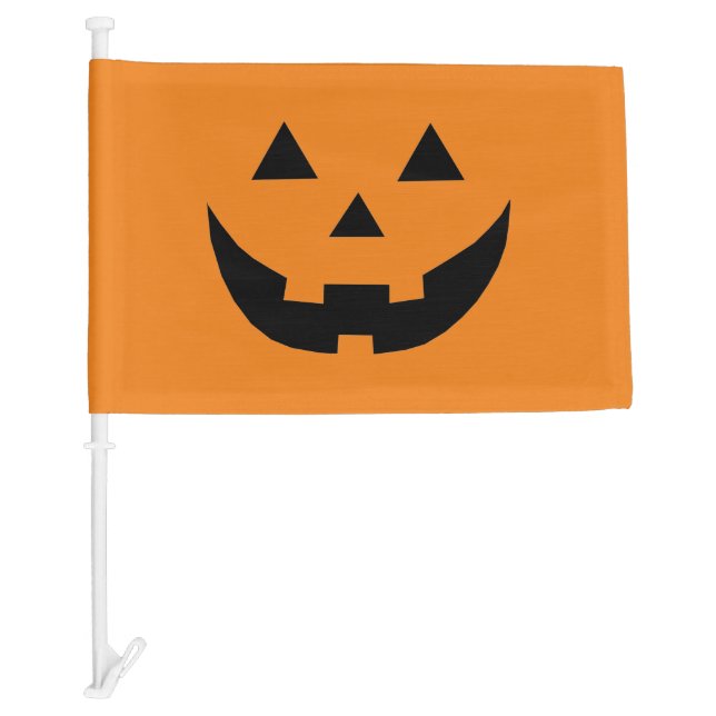 Spooky orange Jack o lantern pumpkin Halloween Car Flag (Front)