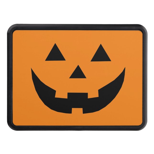 Spooky orange jack o lantern pumpkin Halloween Hitch Cover (Front)