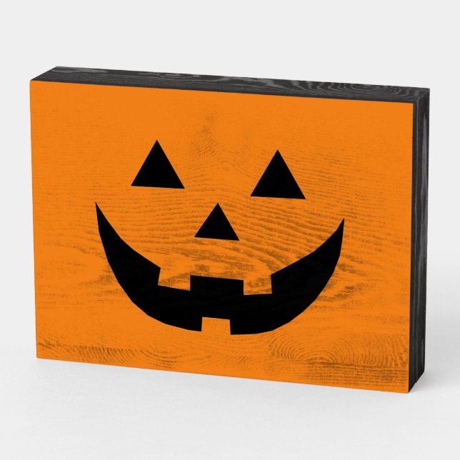 Spooky orange Jack o lantern pumpkin Halloween Wooden Box Sign (Angled Horizontal)