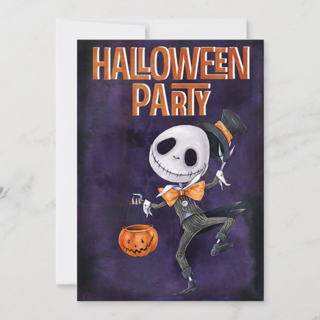 Spooky Orange Skeleton Halloween Invitation (Front)