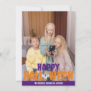 Spooky orange Spider Web Happy Halloween Photo Holiday Card