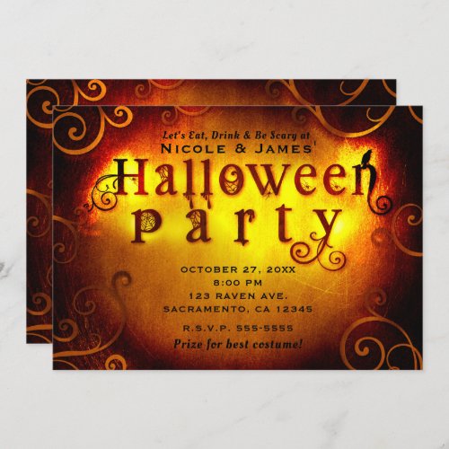 Spooky Orange Trick or Treat Halloween Party Invitation