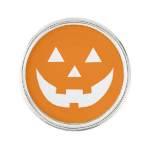 Spooky orange white Jack o Lantern pumpkin face Lapel Pin