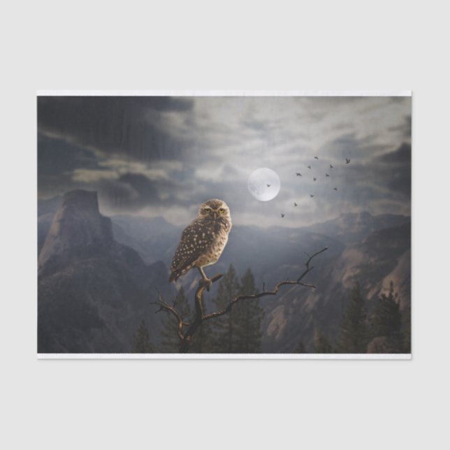 Spooky Owl and Full Moon Halloween Tissue Paper (Front)