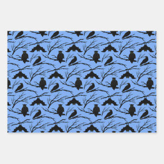 Spooky Owl Bat Halloween Wrapping Paper Set of 3