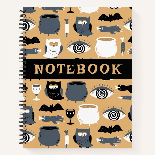 Spooky Owl Fingers Bats Cauldron Halloween Notebook (Front)