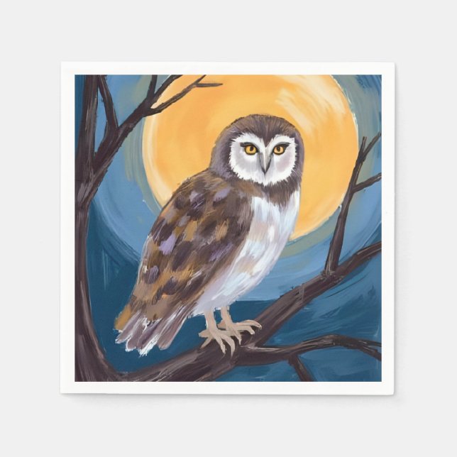 Spooky Owl | Full Moon Happy Halloween Napkins (Front)