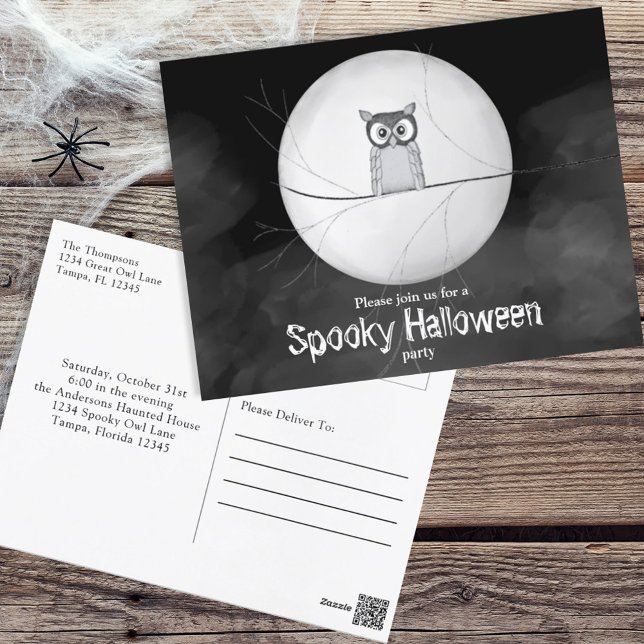 Spooky Owl Halloween Party Invitation Whimsical  Postcard (Creator Uploaded)